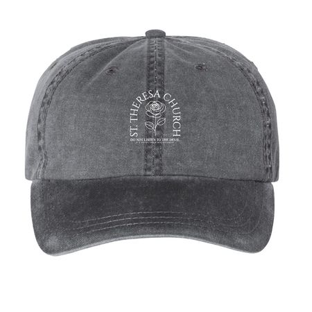 St. Theresa Church Black Hat, Rose, a Black Printed Pigment Dye Baseball Cap
