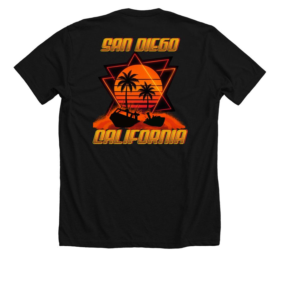 Retro Boats, a Solid Black Blend Premium Unisex Tee (back-view)