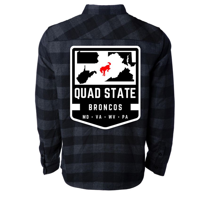 QSB OG Logo, a Charcoal Heather/ Black Unisex Flannel Shirt (back-view)