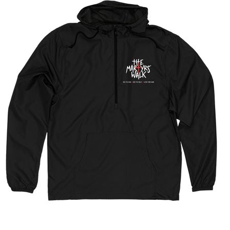 The Martyrs' Walk Rain Gear, a Black Quarter-Zip Windbreaker