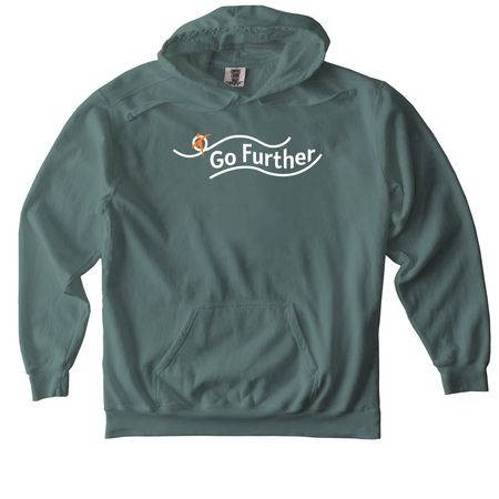 Go Further, a Blue Spruce Comfort Colors Pullover Hoodie