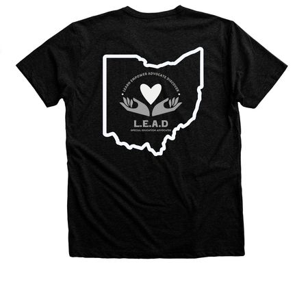 Powered By Advocacy (2 sided), a Black Heather Premium Unisex Tee (back-view)