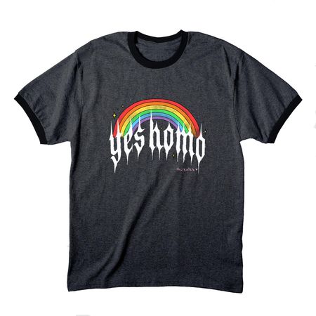 Yes Homo pride&nbsp;, a Dark Heather Grey/ Jet Black Cotton Ringer Tee