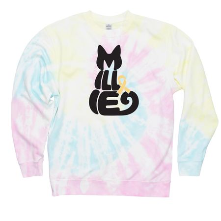 Team Millie: Millie Cat, a Sunset Swirl Tie Dye Crewneck Sweatshirt