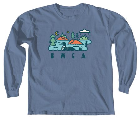 Boundary Waters Camp Scene by David Rollyn, a Blue Jean Comfort Colors Long Sleeve Tee