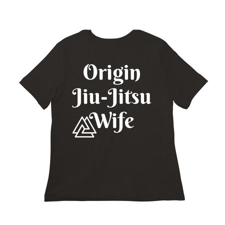 Jiu Jitsu wife, a Black Women?s Relaxed Cotton Tee (back-view)