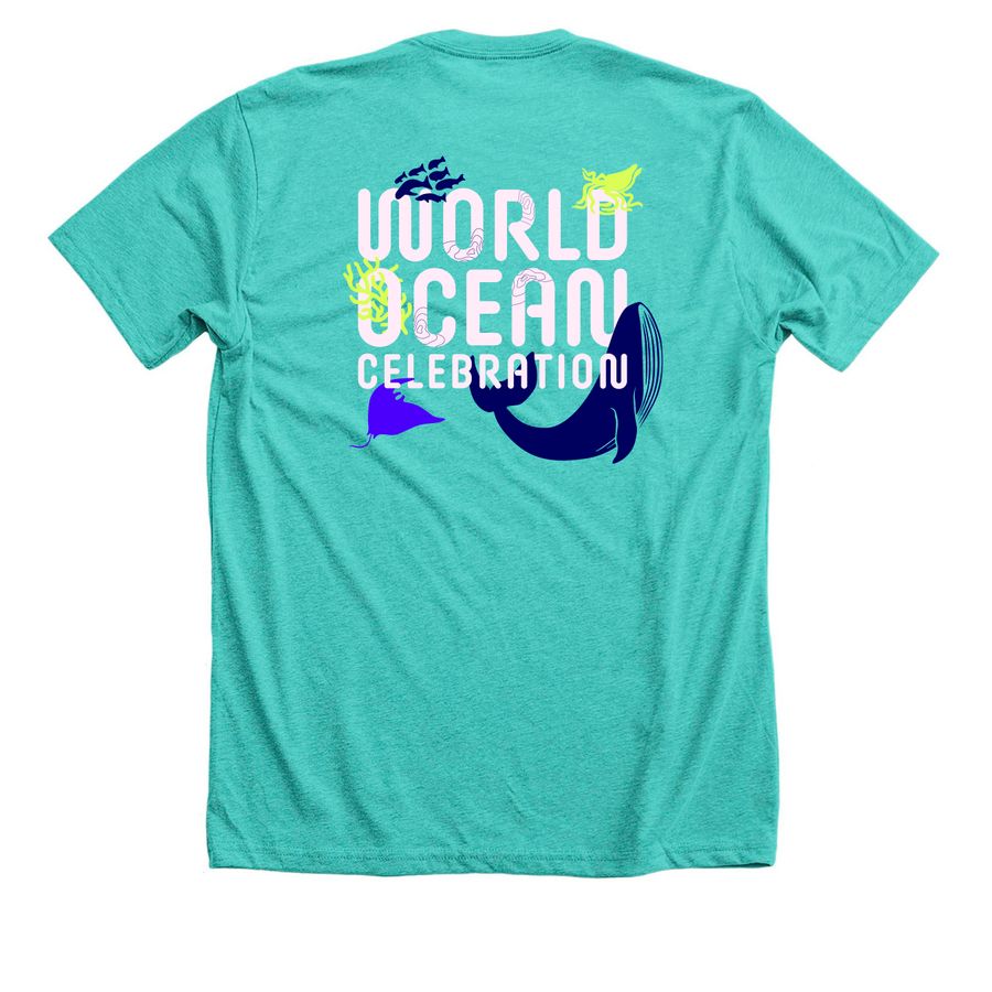 World Ocean Celebration #1, a Heather Sea Green Premium Unisex Tee (back-view)