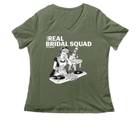 Bridal Squad, a Military Green Women's Relaxed V-Neck Tee
