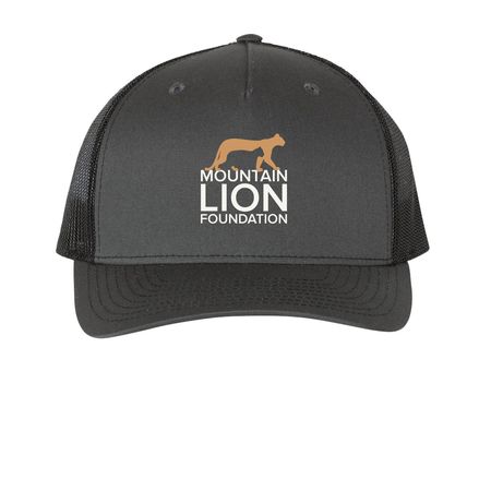 Mountain Lion Foundation Trucker Hat, a Charcoal/ Black Printed Five-Panel Trucker Cap