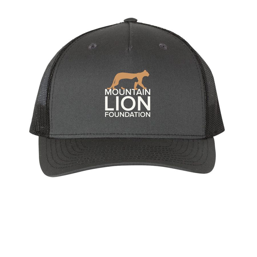 Mountain Lion Foundation Trucker Hat, a Charcoal/ Black Printed Five-Panel Trucker Cap