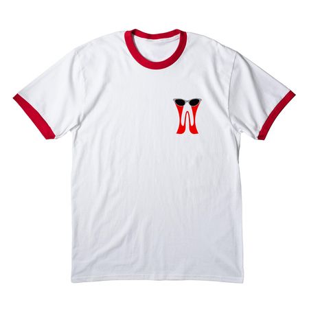Glasses On Top, a White/ Red Cotton Ringer Tee