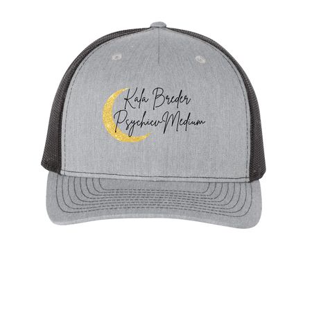 Hats, a Heather Grey/ Black Printed Five-Panel Trucker Cap
