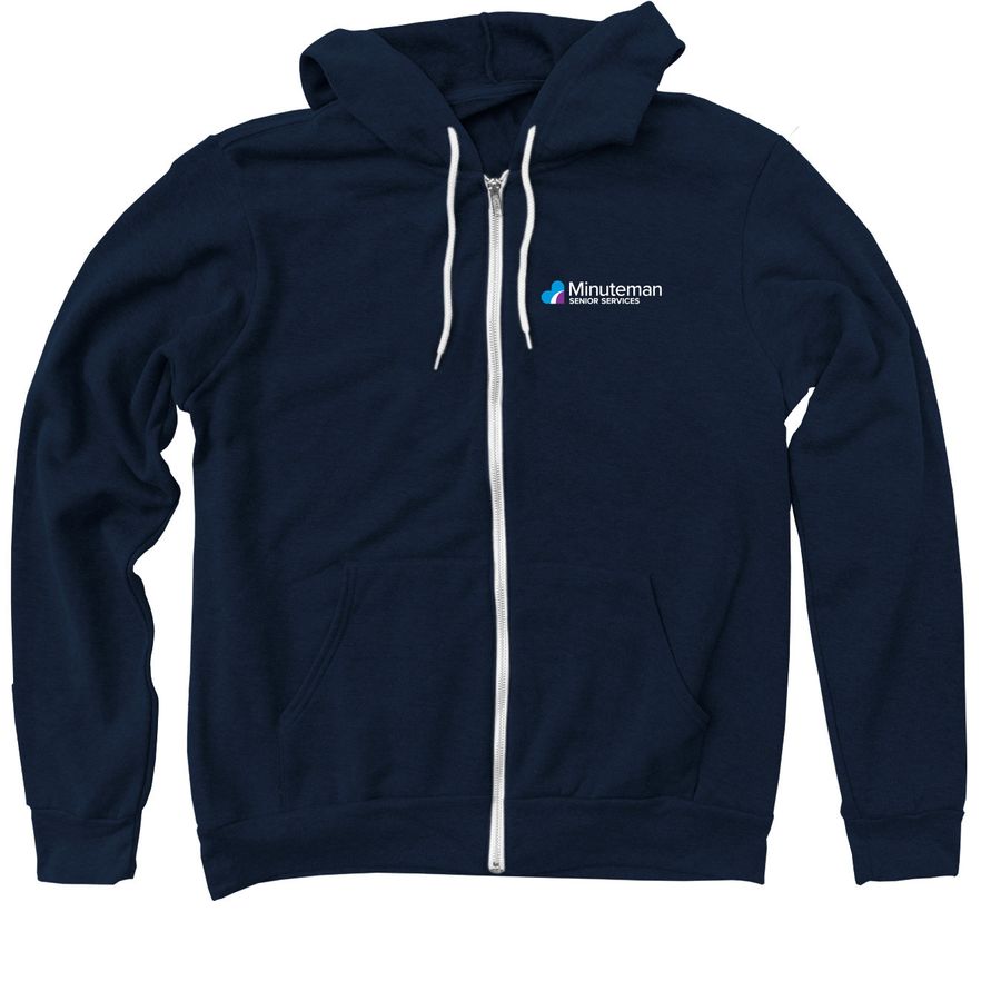 Minuteman Senior Services Shirts, a Navy Zip Up Hoodie