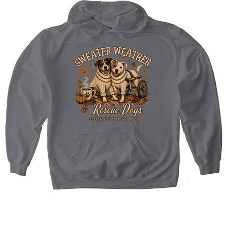 Sweater Weather & Rescue Dogs, a Charcoal Gildan Softstyle Pullover Hoodie