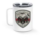 Rock and Black Sheep Mug, a White Stainless Steel Travel Mug (back-view)