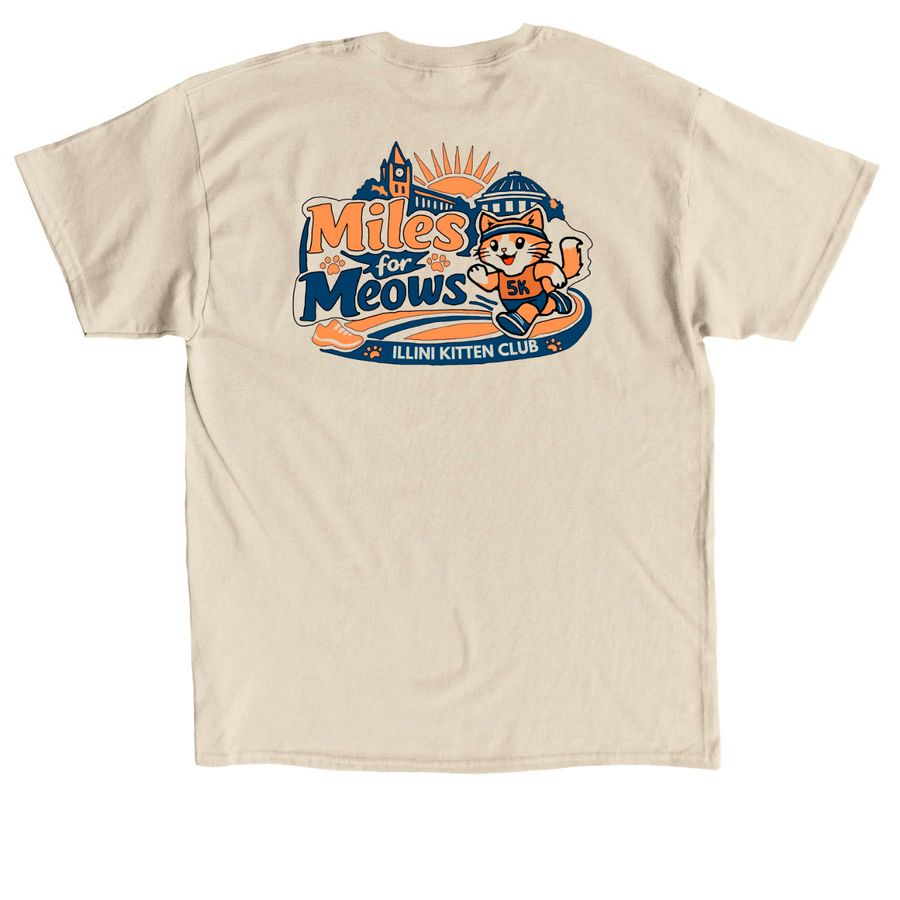 Miles for Meows, a Sand Classic Unisex Tee (back-view)
