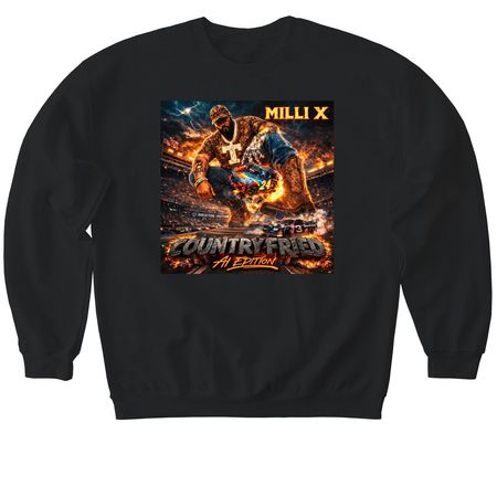 Country Fried AI Edition, a Black Softstyle Crewneck Sweatshirt