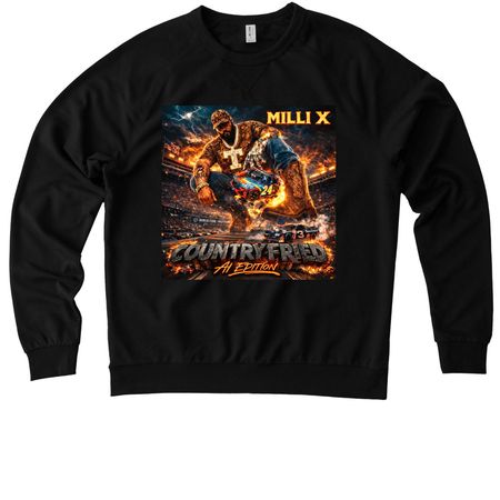 Country Fried AI Edition, a Deep Black Allmade Organic French Terry Crewneck Sweatshirt