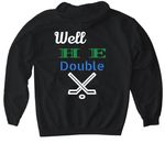 He double hockey sticks, a Black Gildan Softstyle Pullover Hoodie (back-view)