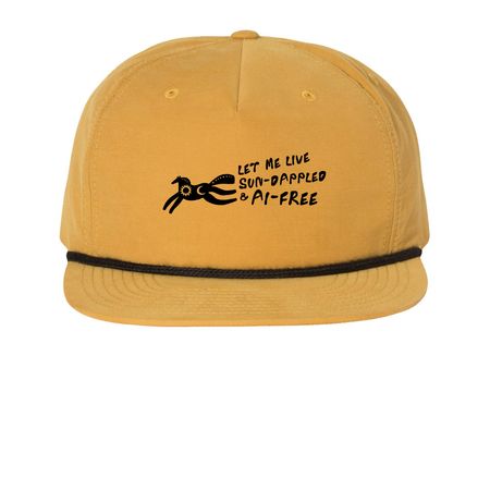 Let Me Live Sun-Dappled & AI-Free, a Biscuit/ Black Printed Umpqua Snapback Cap