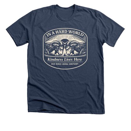 In A Hard World, Kindness Lives Here, a Heather Navy Premium Unisex Tee