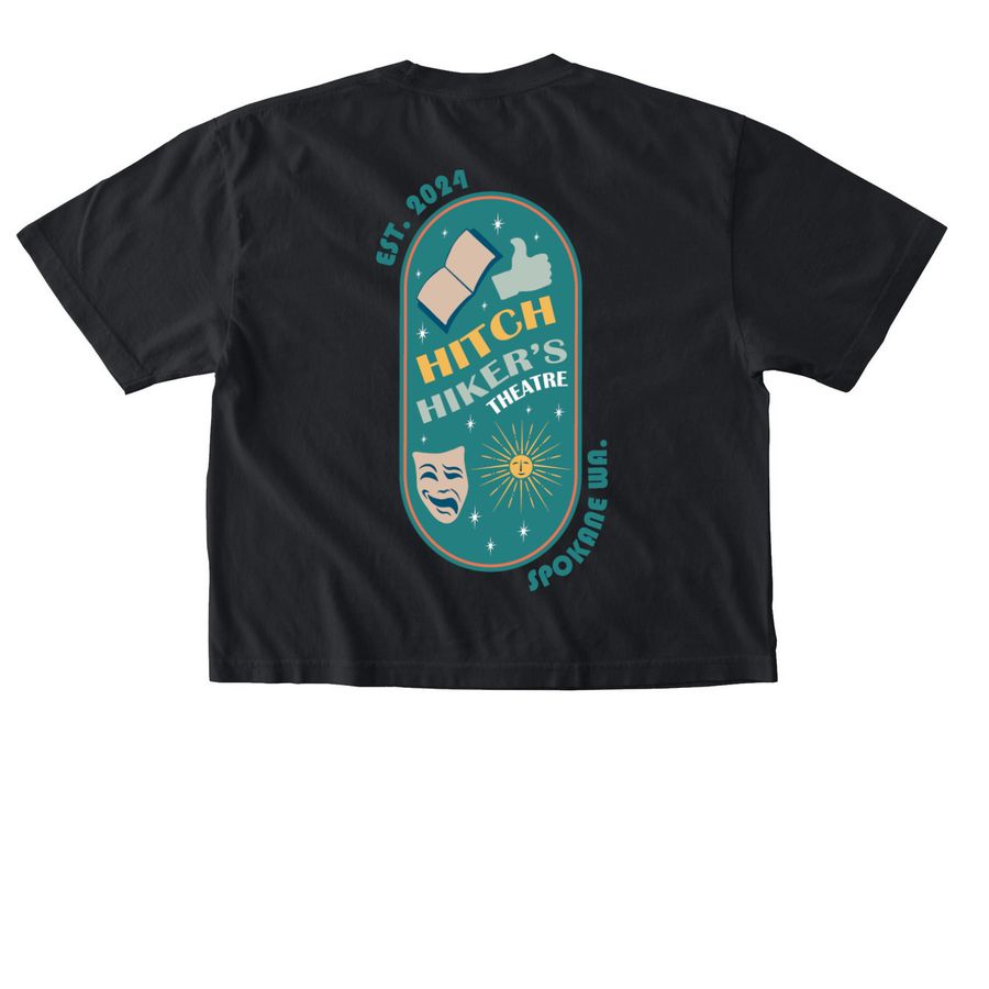 Hitchhiker's Theatre Shirts and Sweaters, a Black Comfort Colors Boxy Tee (back-view)