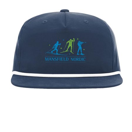 Mansfield Nordic Flat Brim Hat, a Navy/ White Printed Umpqua Snapback Cap