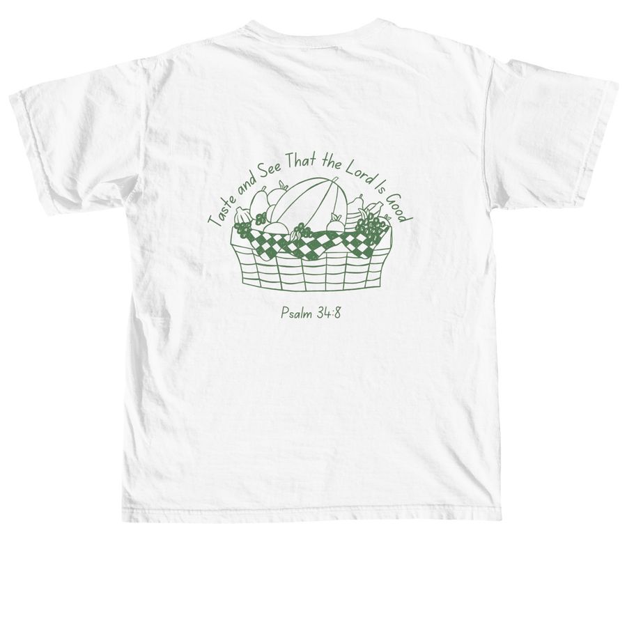 Taste and See, a White Comfort Colors Unisex Tee (back-view)