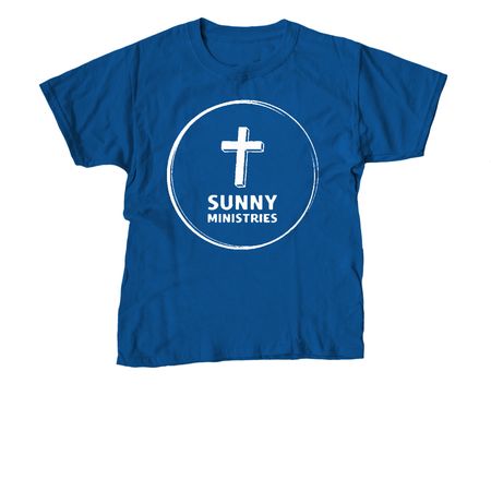 Sunny Ministries Logo- White, QR Code on Back, a Royal Blue Youth Unisex Tee