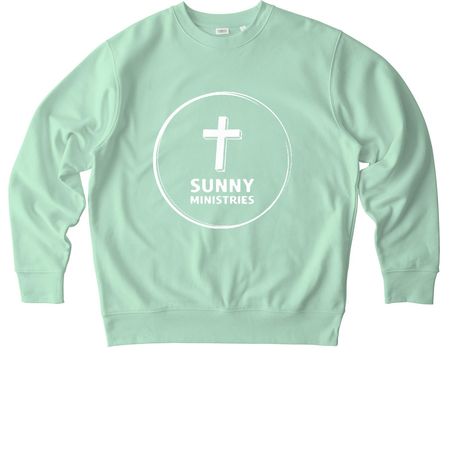 Sunny Ministries Logo- White, QR Code on Back, a Misty Jade Stanley/Stella Unisex Changer 2.0 Crewneck Sweatshirt