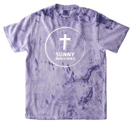 Sunny Ministries Logo- White, QR Code on Back, a Amethyst Comfort Colors Colorblast Tee