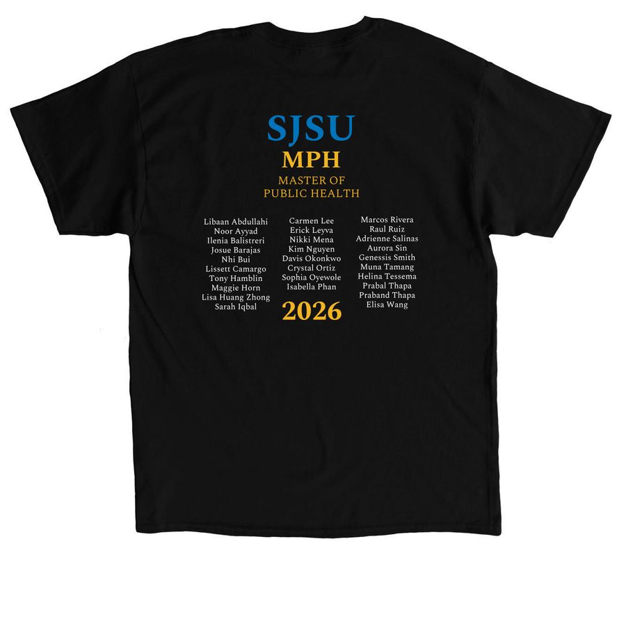 2026 SJSU Public Health Online Cohort, a Black Classic Unisex Tee (back-view)