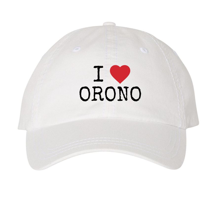 I Love Orono Hat&nbsp;, a White Printed Pigment Dye Baseball Cap