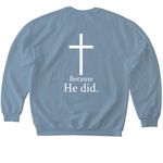 Jesus died for them Unisex T-shirt, a Stone Blue Softstyle Crewneck Sweatshirt (back-view)
