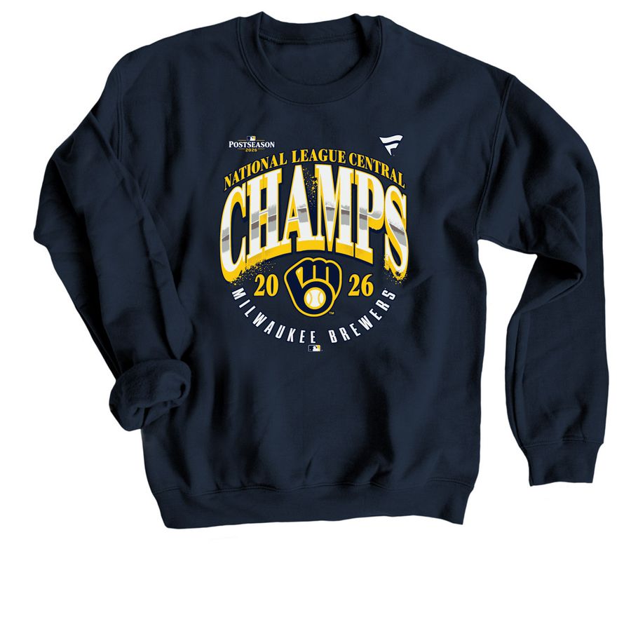 Official Milwaukee Brewers 2026 NL Central Di, a Navy Crewneck Sweatshirt