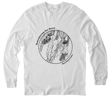 White Remembering Our Roots T-Shirts, a Bright White Allmade Organic Cotton Long Sleeve Tee