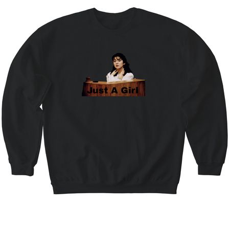 She's Just A Girl, a Black Softstyle Crewneck Sweatshirt
