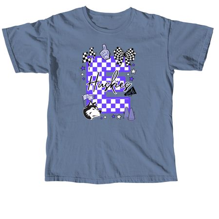 EPJ Huskies Cheer - E Checkerboard, a Blue Jean Comfort Colors Unisex Tee