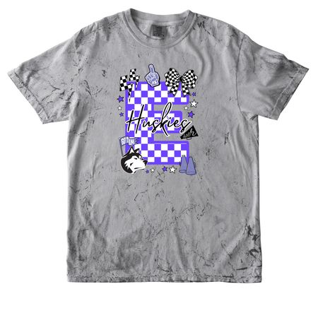 EPJ Huskies Cheer - E Checkerboard, a Smoke Comfort Colors Colorblast Tee