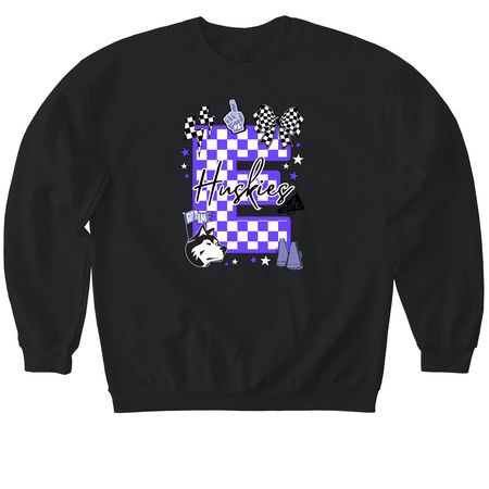 EPJ Huskies Cheer - E Checkerboard, a Black Softstyle Crewneck Sweatshirt