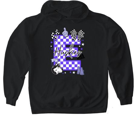 EPJ Huskies Cheer - E Checkerboard, a Black Gildan Softstyle Pullover Hoodie