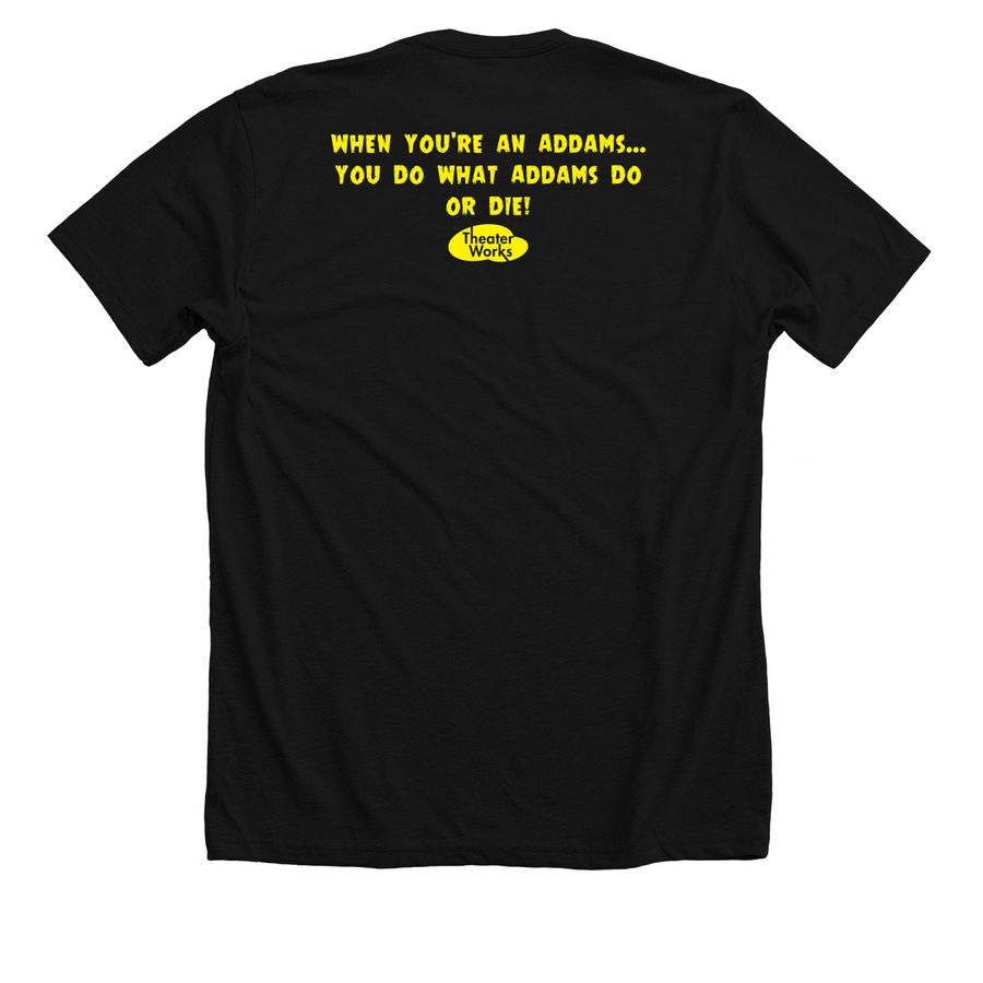 TW Addams Family Cast & Crew Shirt, a Solid Black Blend Premium Unisex Tee (back-view)
