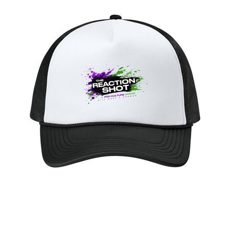 REACTION SHOT HATS., a White/ Deep Black Printed Foam Trucker Hat