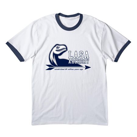 Official LASA archery logo apparel, a White/ Navy Cotton Ringer Tee