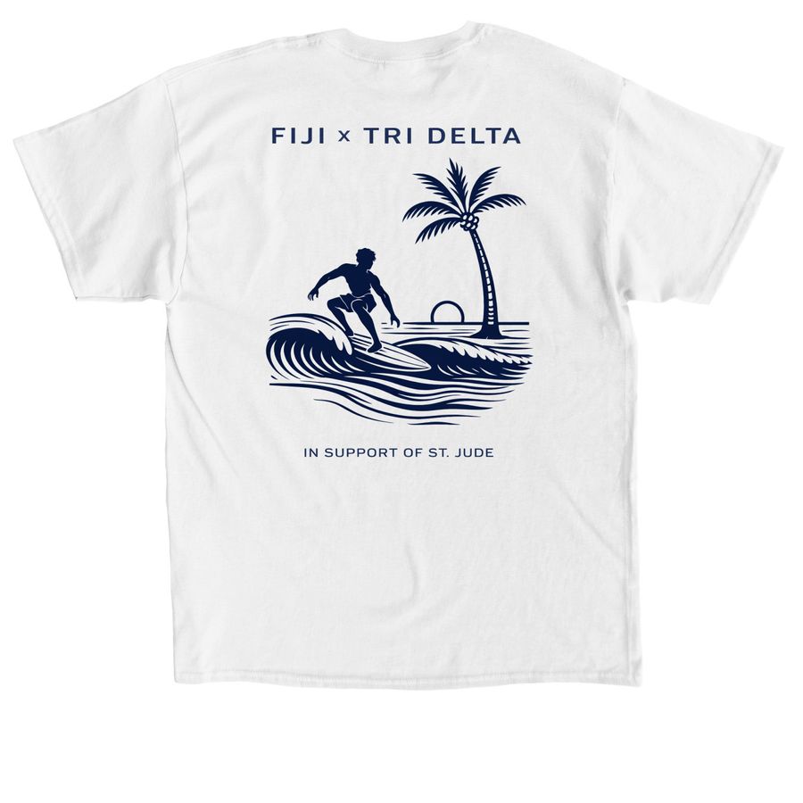 Fiji x Tri Delta, a White Classic Unisex Tee (back-view)