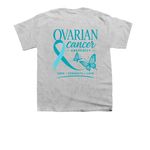 Spreading Ovarian Cancer Awareness&nbsp;, a Sport Grey Youth Unisex Tee (back-view)