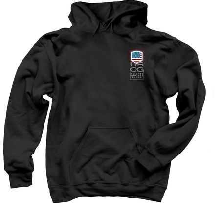 We place our trust in Thee, a Black Pullover Hoodie (back-view)