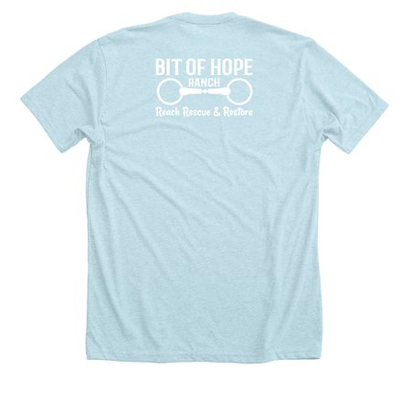 HOLD YOUR HORSES, a Heather Ice Blue Premium Unisex Tee (back-view)