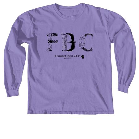 Feminist Bird Club Logo (Black), a Violet Comfort Colors Long Sleeve Tee