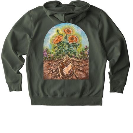 Rooted in Community, a Khaki Green Stanley/Stella Unisex Cultivator 2.0 Zip Up Pullover Hoodie